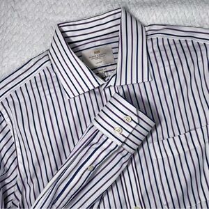 Hawes & Curtis White With Blue And Purple Stripes Long Sleeve Dress Shirt Size L